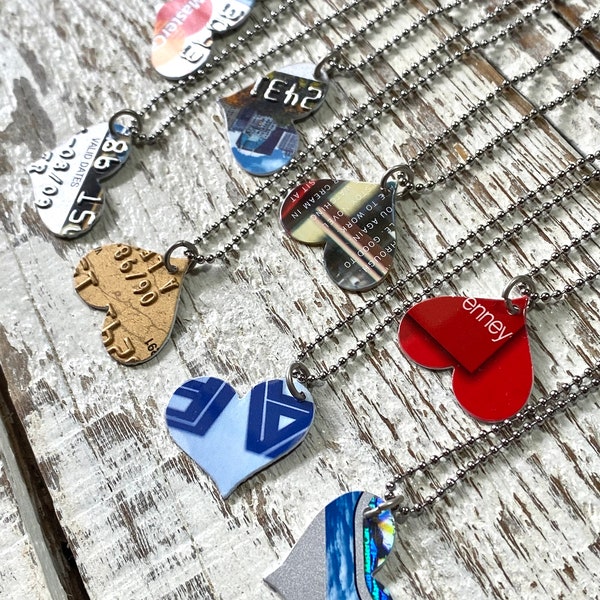 Vintage Credit Card Heart Charm Necklace Pendant, Altered art Jewelry, Chaching, American Dream, Nostalgic Retro