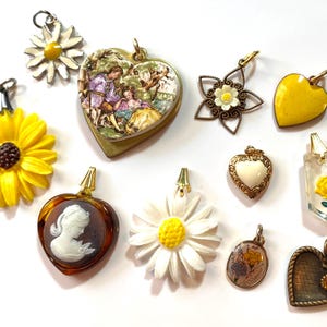 Vintage Cameo Flowers Sunflowers Daisy Heart Charm Pendants, Pick a Charm, For Necklace Bracelet, Floral Enamel