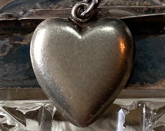 Vintage Silver Puffy Heart Charm Pendant, For Charm Bracelet or Necklace