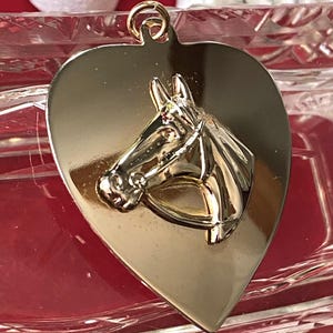 Vintage Silver Tone Horse Heart Pendant, Large Horse Heart Charm for Necklace, Equestrian Gift, Animal Jewelry, Horse Jewelry