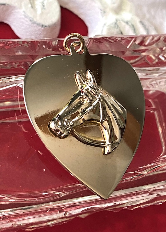 Vintage Silver Tone Horse Heart Pendant, Large Horse Heart Charm for Necklace, Equestrian Gift, Animal Jewelry, Horse Jewelry
