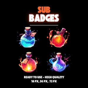 Subbadges set toverdrank, subbadges, subbadges twitch, bitbadge, twitchstream, schattige subbadges, streaming-item, drankjebadges