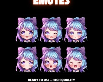 VibeViolet Emotes Oder Kick Emotes | Animierte Emotes | Chibi Anime Stil | Twitch Sub Emotes, Emoji für den Streamer Twitch, Facebook, Discord