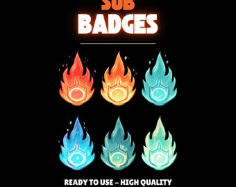 Conjunto de insignias de suscripción de Elemental Flames, insignias de suscripción, insignias de suscripción de Twitch, insignia de bit, transmisión de Twitch, insignias de suscripción lindas, recurso de transmisión, insignias de poción