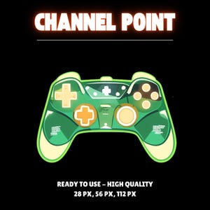 May include: A green and yellow video game controller with the text "CHANNEL POINT" at the top. The controller has a plus-shaped directional pad and several buttons. The text "READY TO USE - HIGH QUALITY" and pixel dimensions are at the bottom.