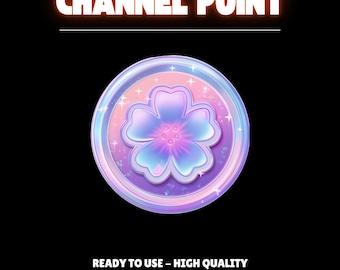 May include: A digital graphic featuring a circular design with a flower in shades of blue, pink, and purple. The text "CHANNEL POINT" is at the top, and "READY TO USE - HIGH QUALITY" with pixel size options are at the bottom.