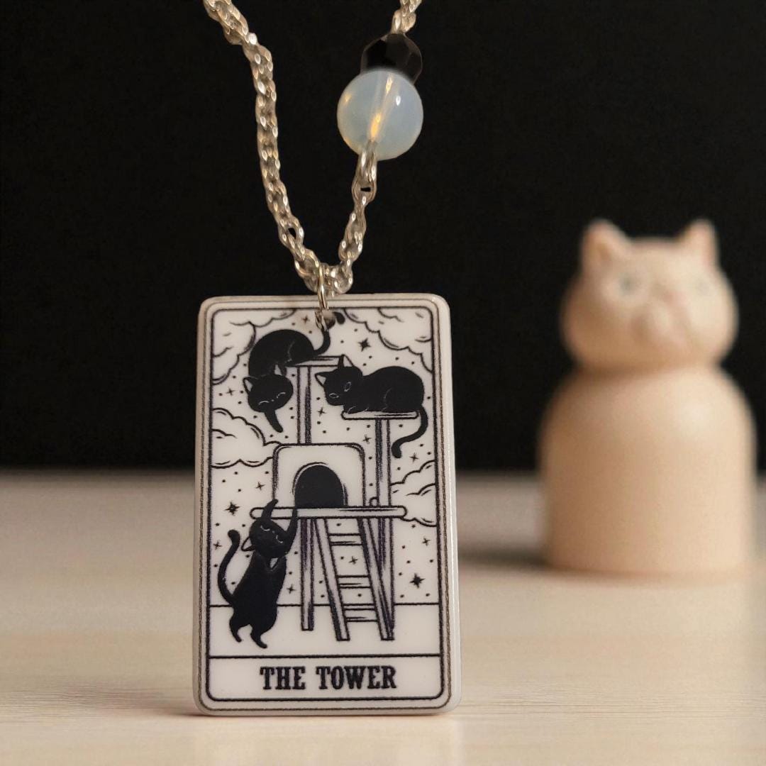 Tarot Card - The Tower - Acrylic Pendant Necklace