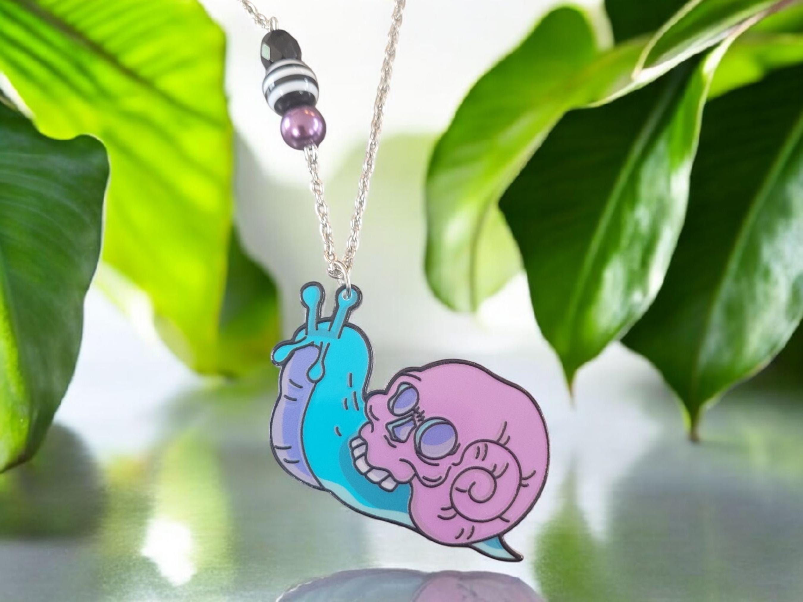 Snail and Skull - Acrylic Pendant Necklace - Image 1