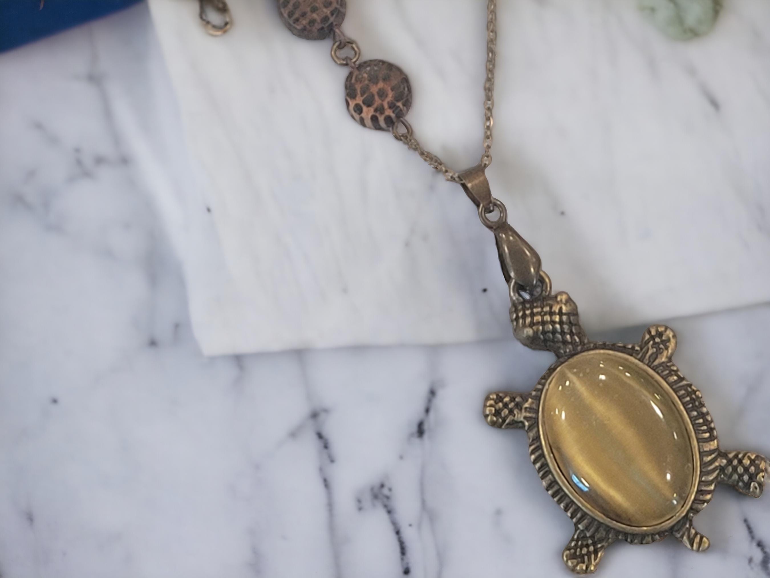 Bronze Turtle Necklace - Golden - Thumbnail 2