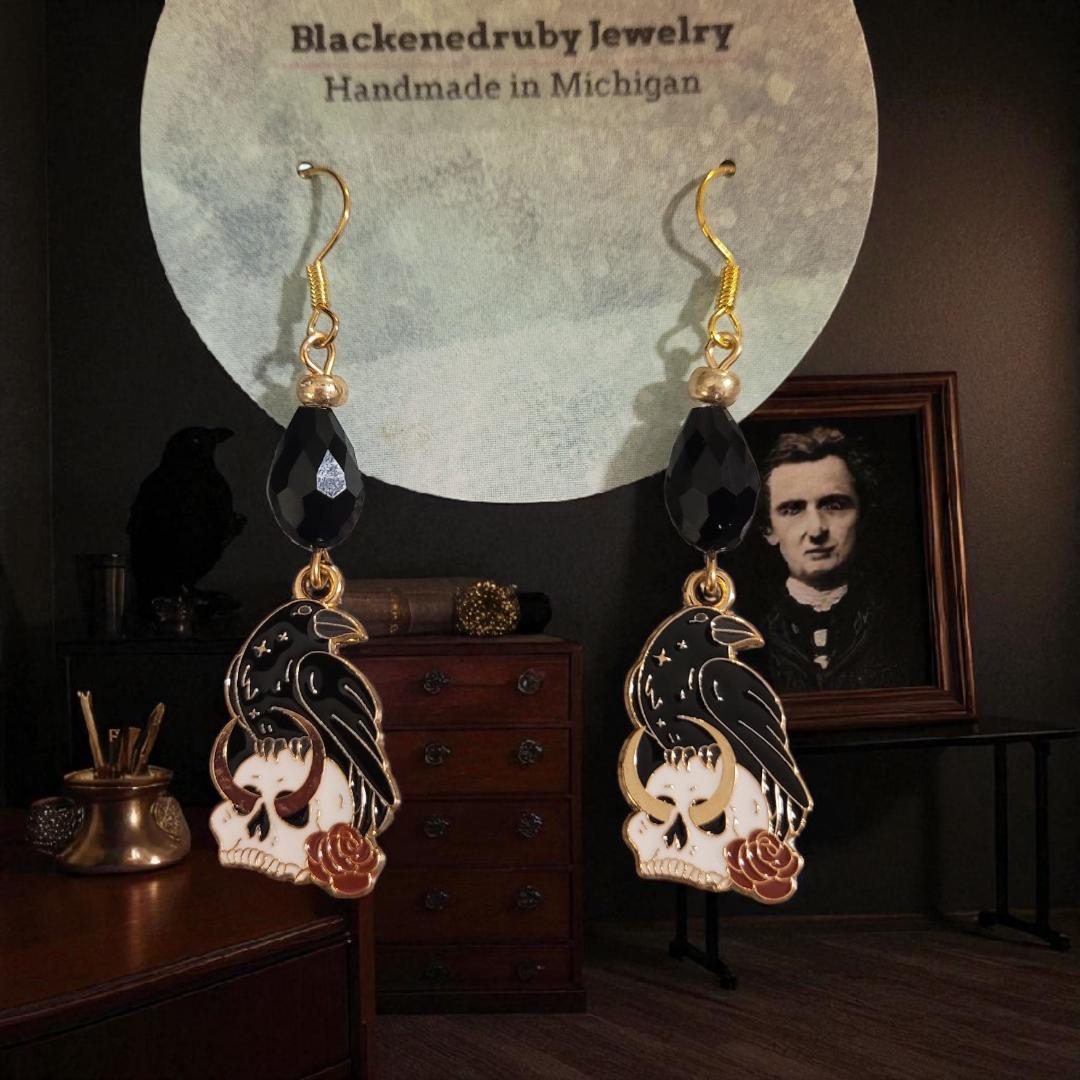 Raven with Skull Earrings -nickel free - Thumbnail 3