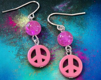 Peace Sign dangle Earrings for sensitive ears