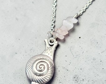 Snail Pendant Necklace with Rose Quartz