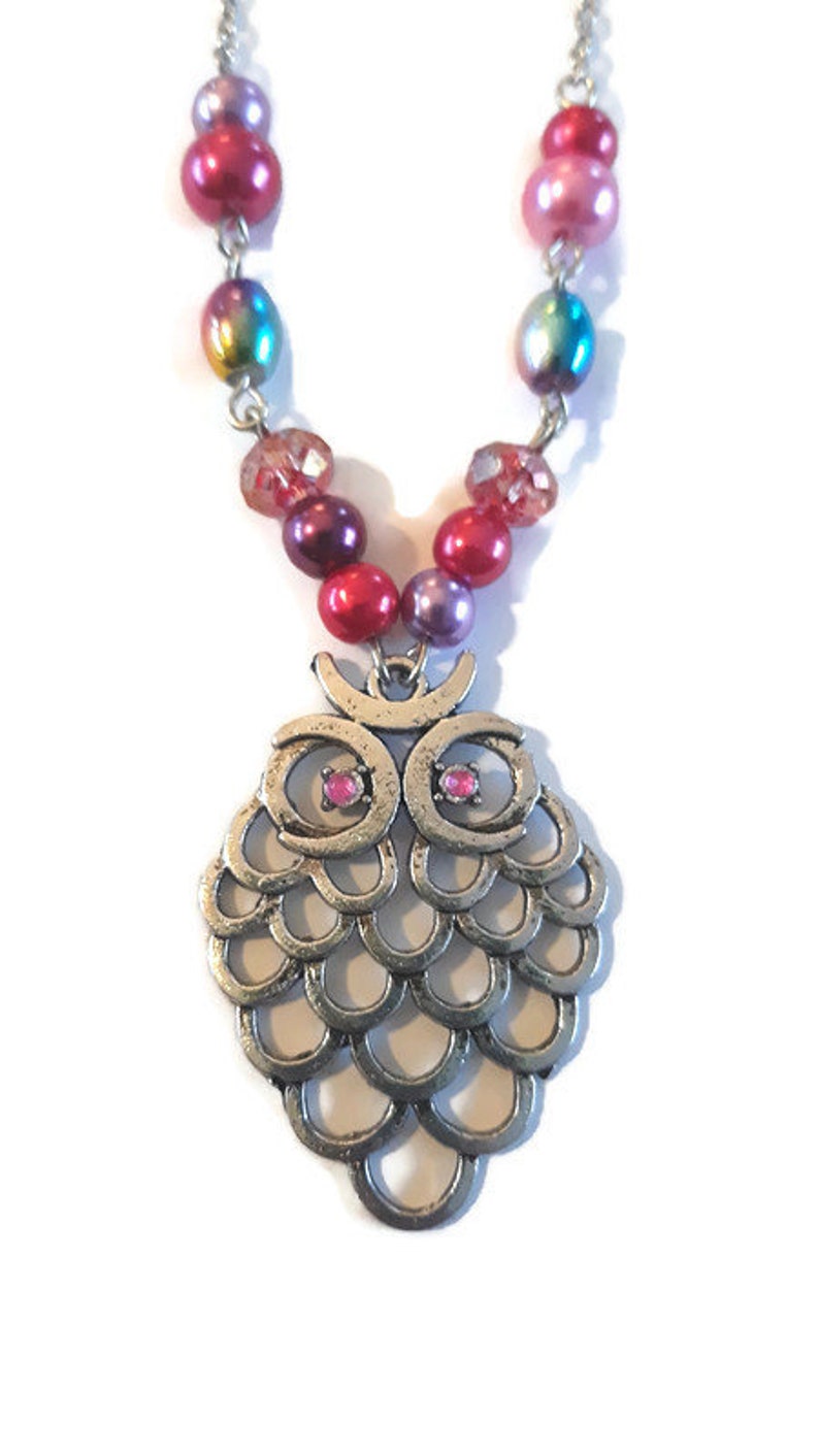 Rainbow Owl Pendant Necklace