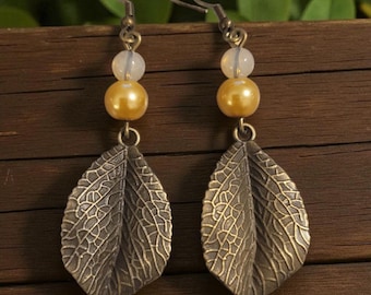 Large Vein Leaf Earrings - nickel free