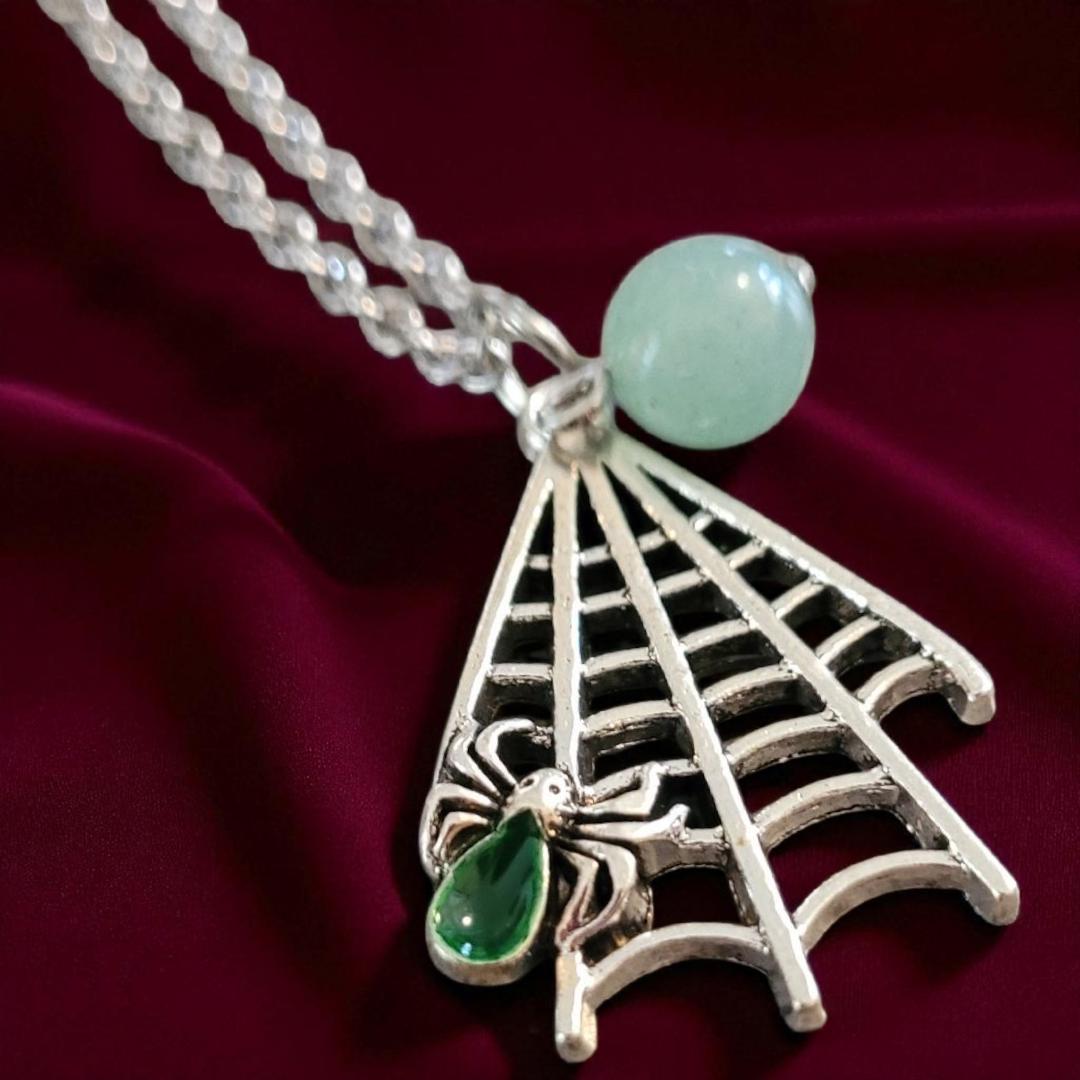Spiderweb and Stone Pendant Necklace - Thumbnail 5