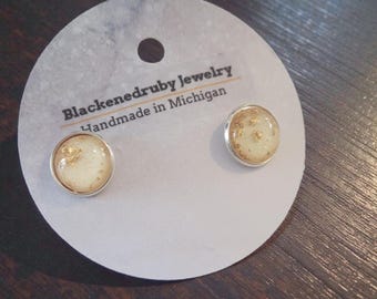 Gold flake on White post Stud earrings