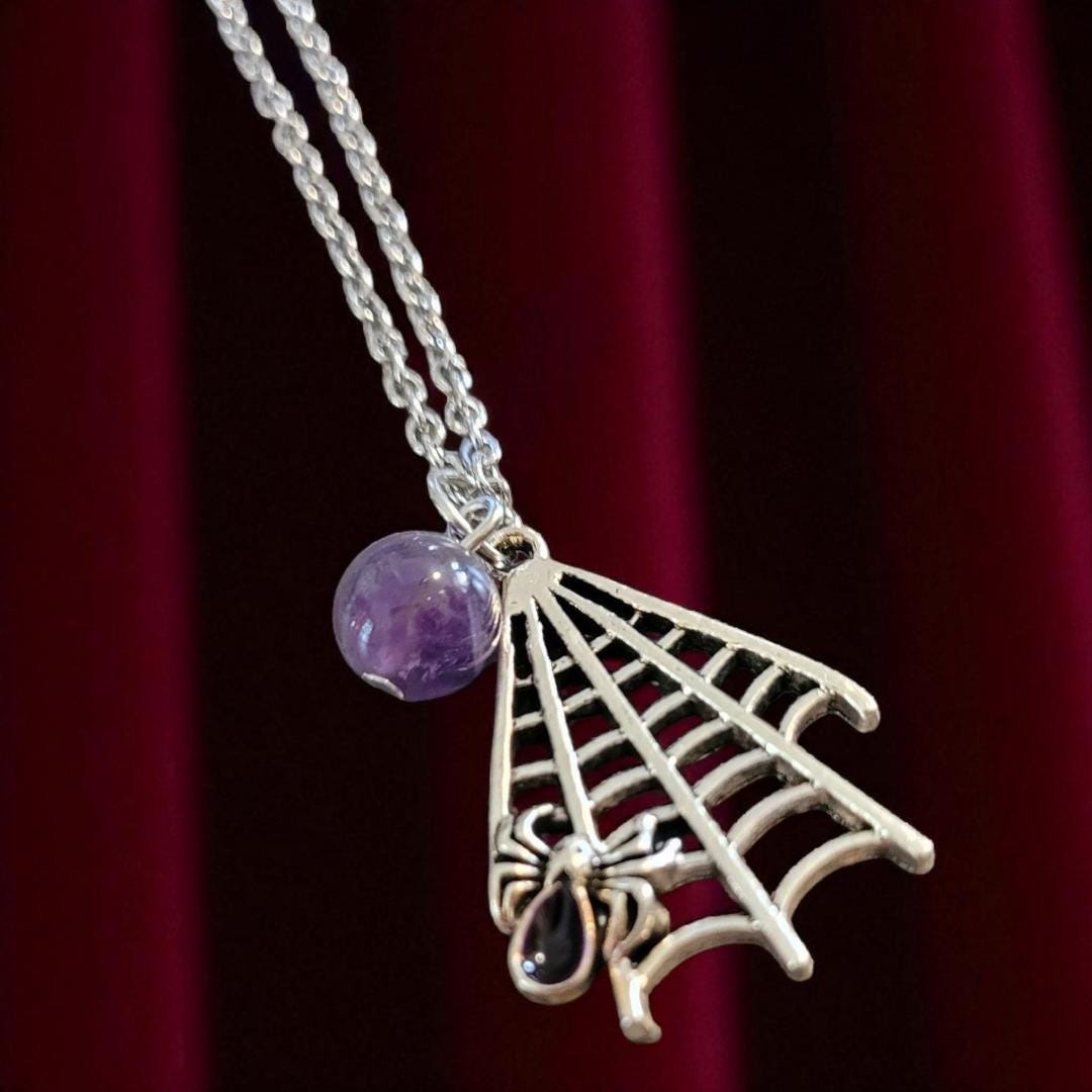 Spiderweb and Stone Pendant Necklace - Thumbnail 6