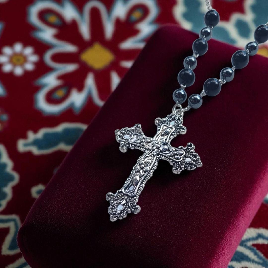 Huge Cross and Hematite Necklace - Thumbnail 3