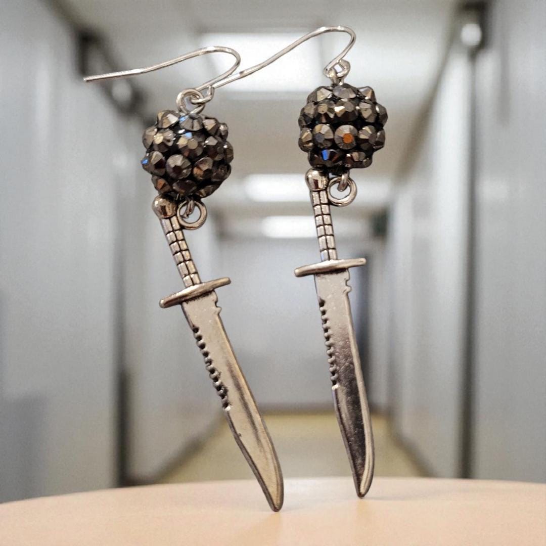 Knife with Disco ball - Earrings - Thumbnail 2