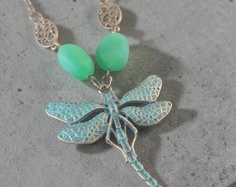 Seaglass Dragonfly Pendant Necklace