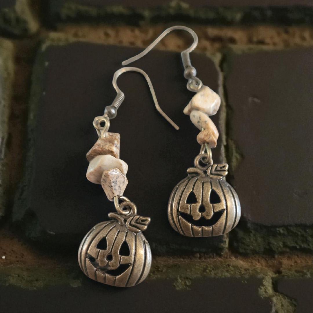 Bronze Pumpkin Earrings - nickel free - Thumbnail 3