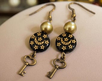 Bronze Key and Star Earrings - nickel free