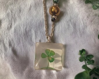 4 Leaf Clover in Acrylic Pendant Necklace