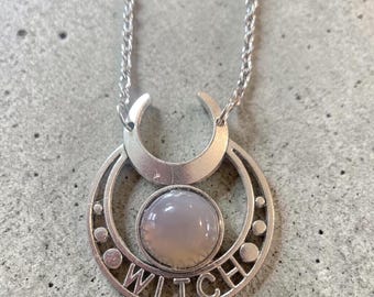 Gray Agate WITCH  Pendant Necklace