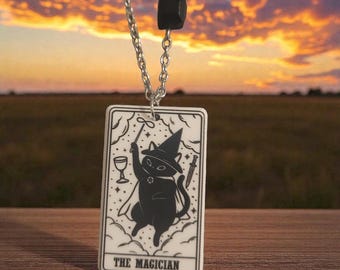 Tarot Card - The Magician Cat - Acrylic Pendant Necklace