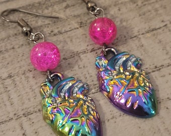 Rainbow Anatomical Heart Earrings