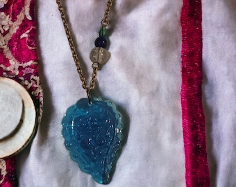 Blue Glass Paisley Pendant Necklace