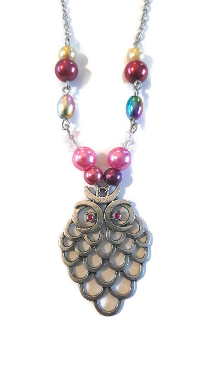 Rainbow Owl Pendant Necklace