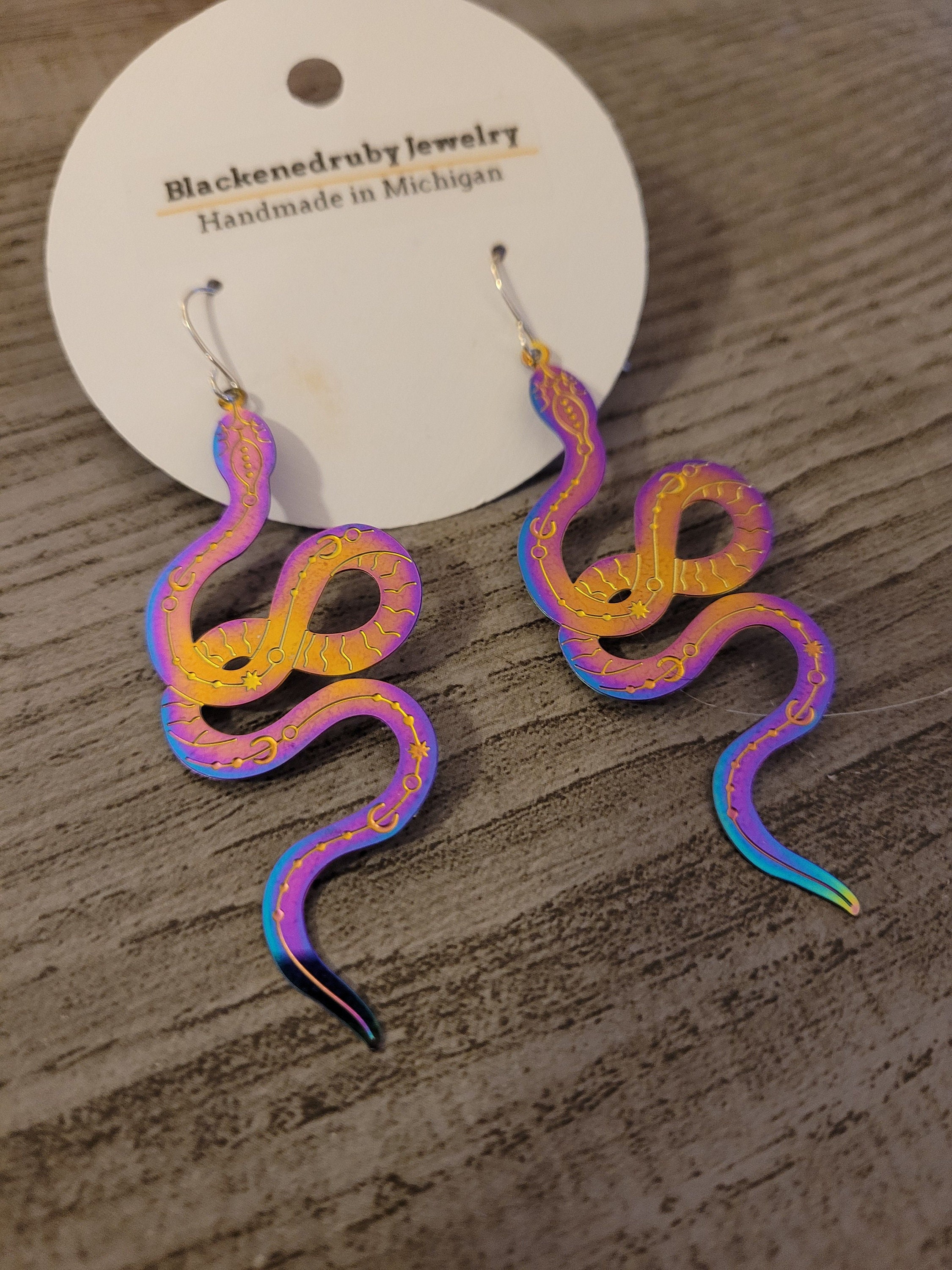 Large Rainbow Snake Earrings -nickel free - Thumbnail 3