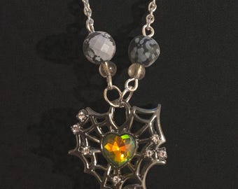 Spiderweb Gunmetal Heart Pendant Necklace