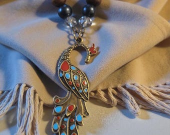 Bronze Phoenix Bird Pendant Necklace