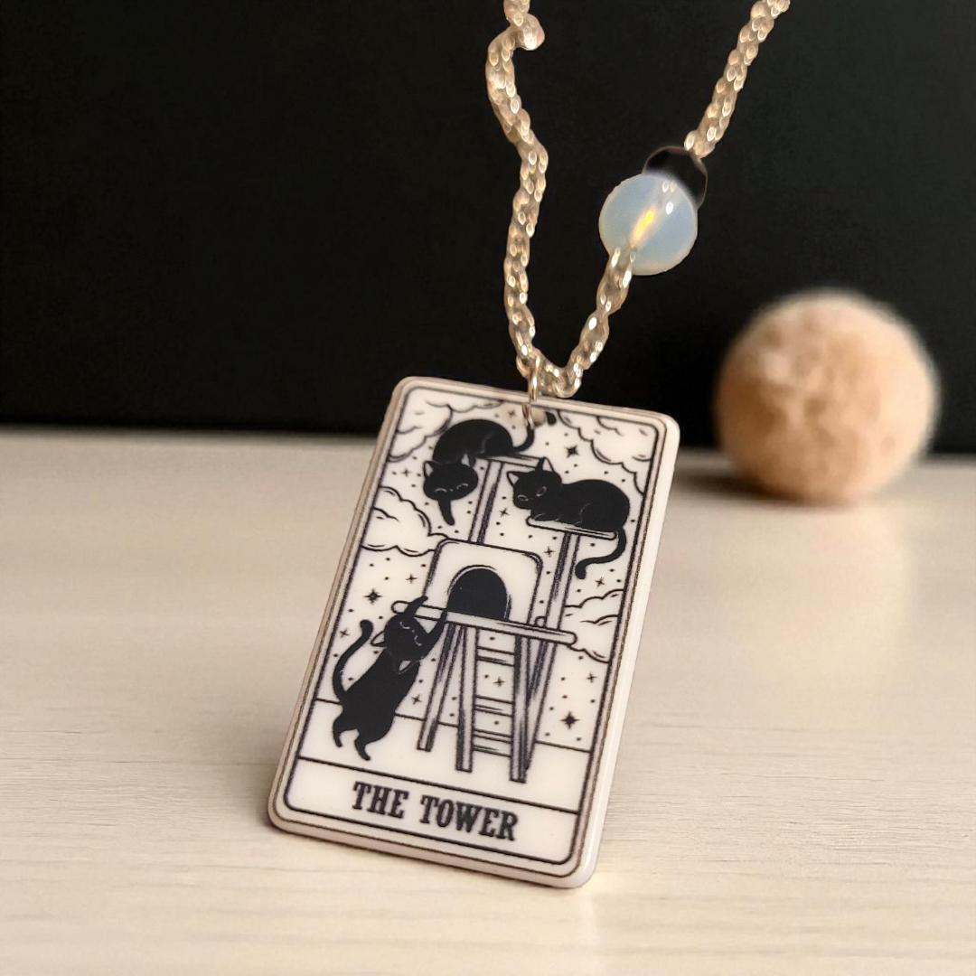 Tarot Card - The Tower - Acrylic Pendant Necklace - Thumbnail 2