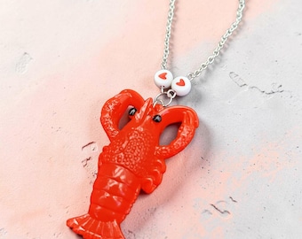 Lobster Necklace with Vintage Glass beads