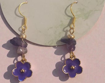 Amethyst Floral Earrings - nickel free