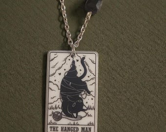 Tarot Card - The Hanged Man Cat - Acrylic Pendant Necklace