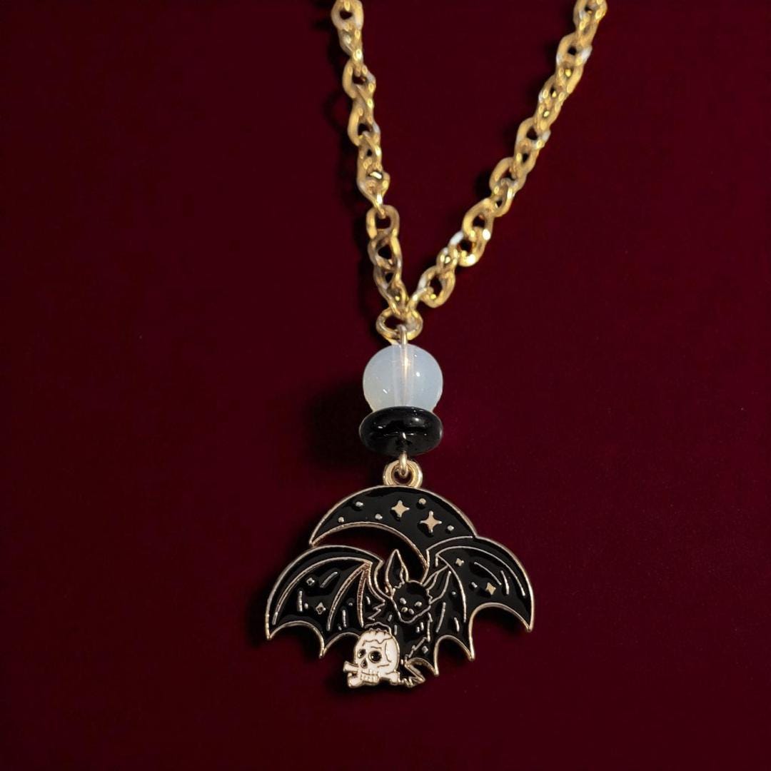 Bat & Skull Enamel Necklace