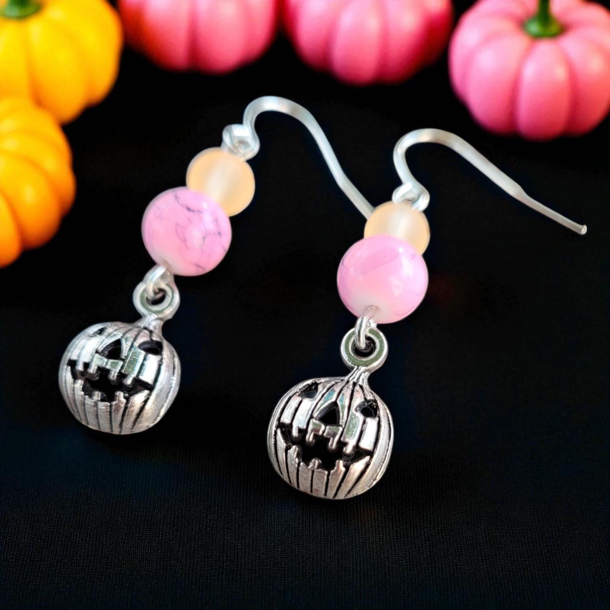Summerween Pumpkin Earrings - nickel free - Thumbnail 2