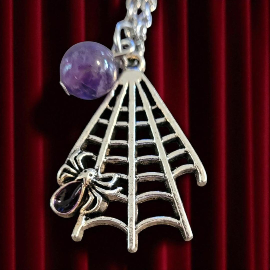 Spiderweb and Stone Pendant Necklace - Thumbnail 3