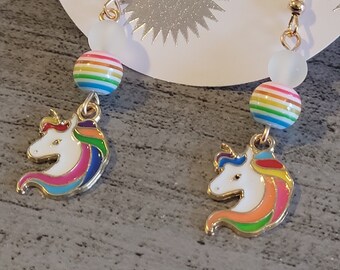 Enamel Rainbow Unicorn Earrings