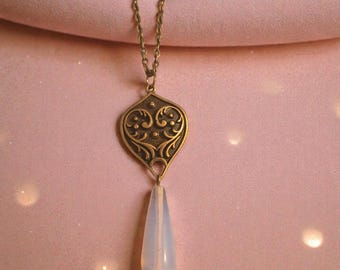 Long Pink Opalite Heart Pendant Necklace