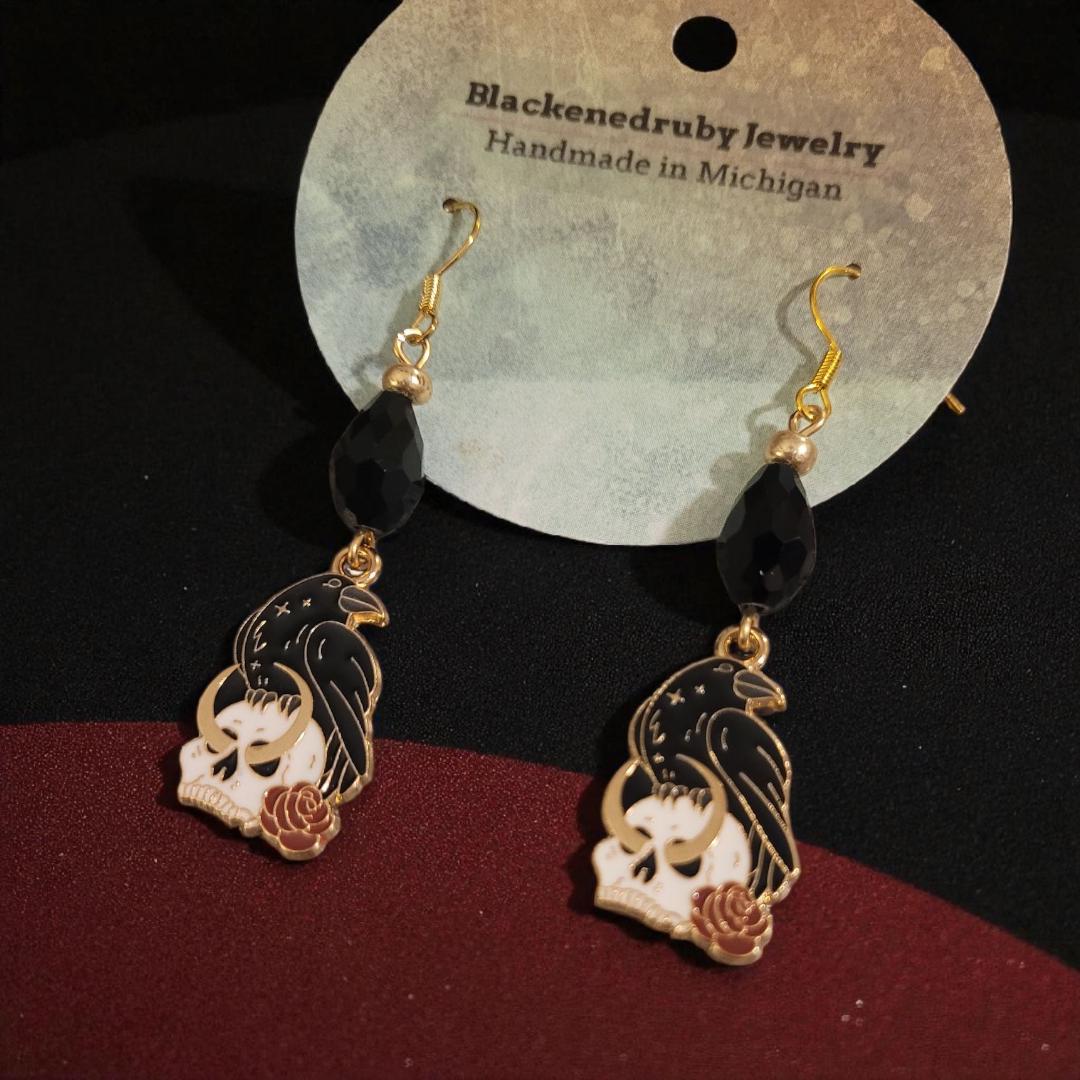 Raven with Skull Earrings -nickel free - Thumbnail 2