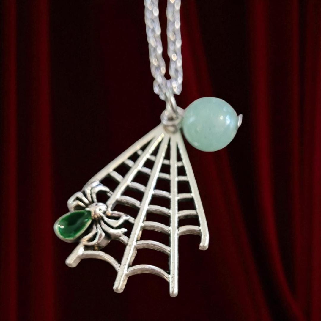 Spiderweb and Stone Pendant Necklace - Thumbnail 2