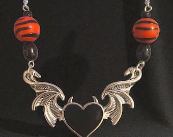 Spiderweb Gunmetal Heart Pendant Necklace