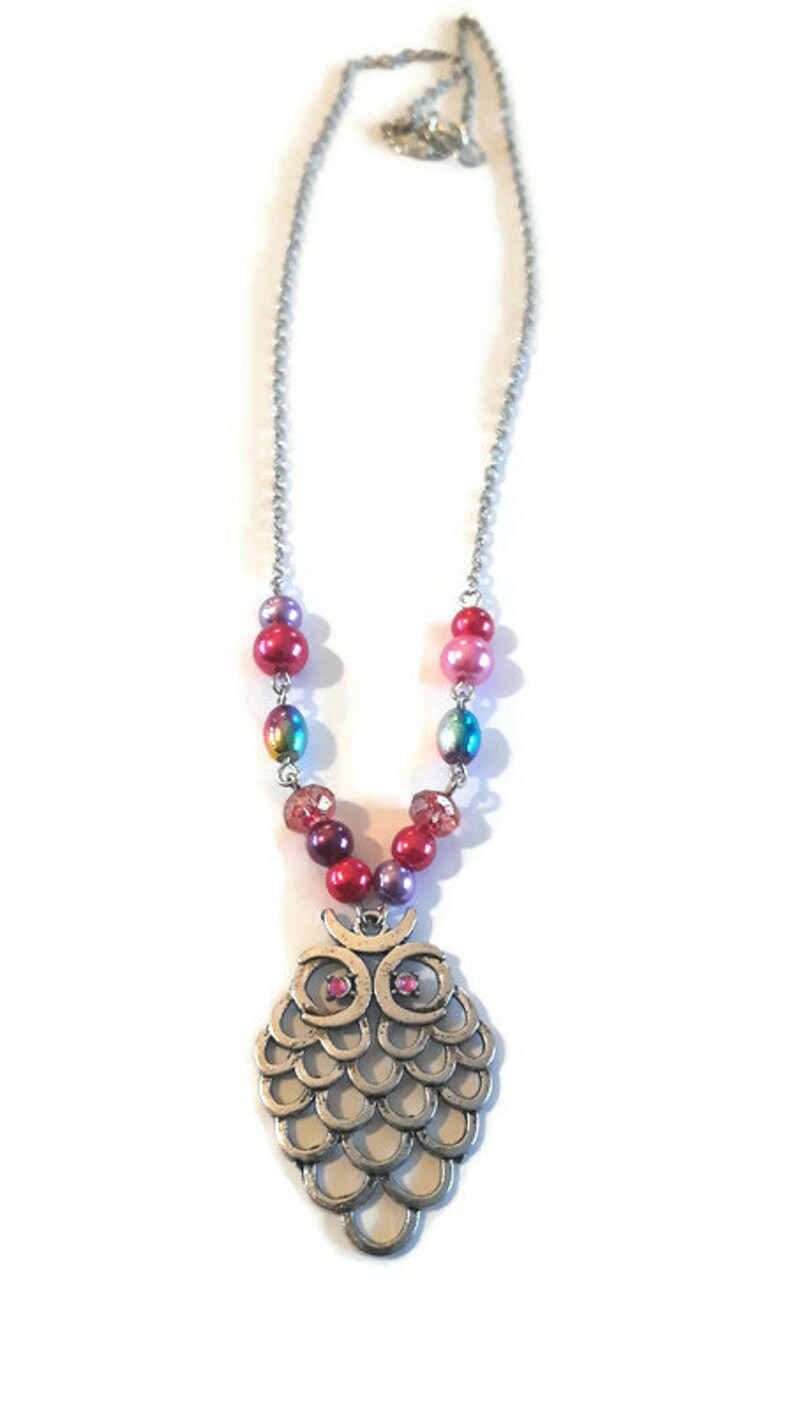 Rainbow Owl Pendant Necklace