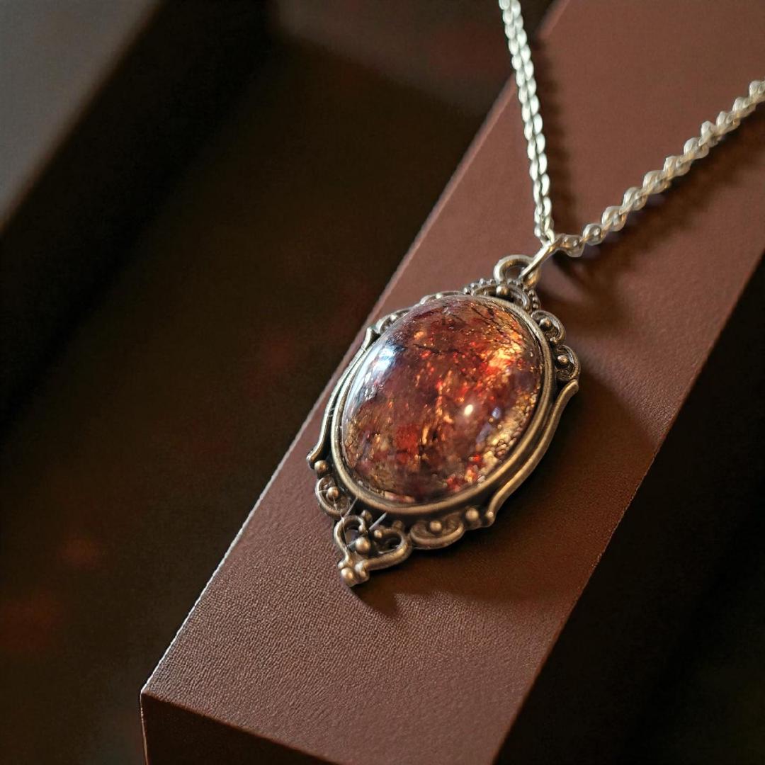 Rootbeer - Vintage Japanese Glass Fire Glass Necklace - Thumbnail 4