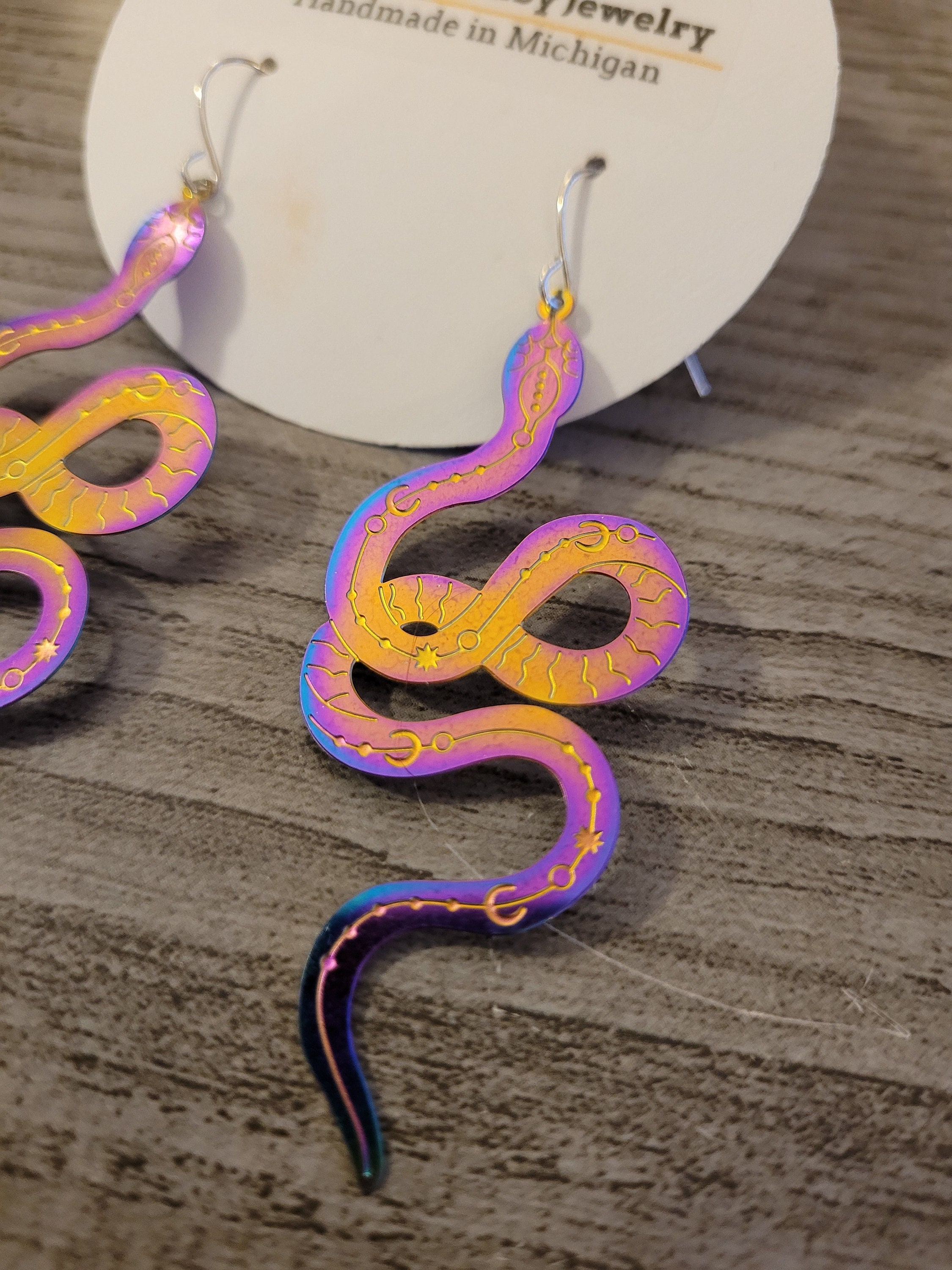 Large Rainbow Snake Earrings -nickel free - Thumbnail 4